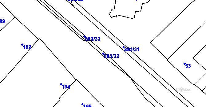 Parcela st. 883/32 v KÚ Ostrovačice, Katastrální mapa