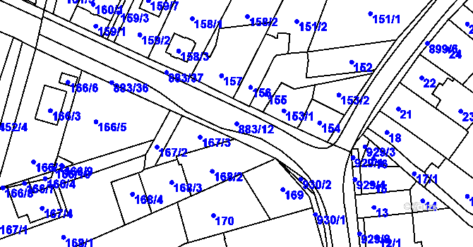 Parcela st. 883/12 v KÚ Ostrovačice, Katastrální mapa