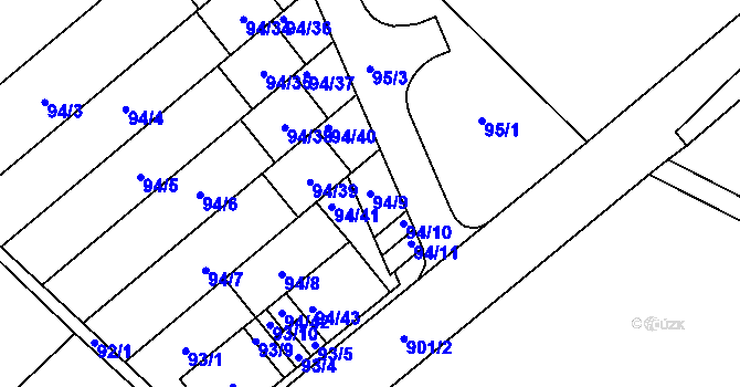 Parcela st. 94/9 v KÚ Ostrovačice, Katastrální mapa