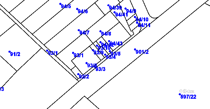 Parcela st. 93/4 v KÚ Ostrovačice, Katastrální mapa