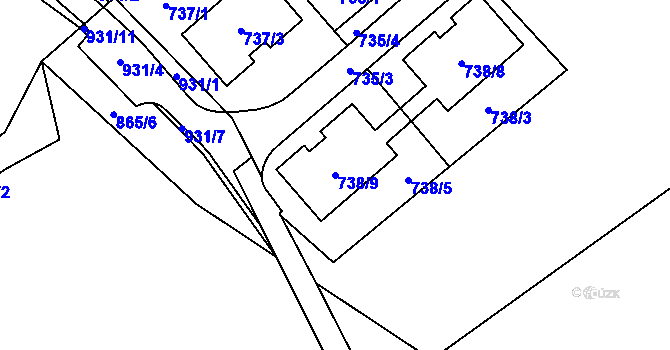Parcela st. 738/9 v KÚ Ostrovačice, Katastrální mapa