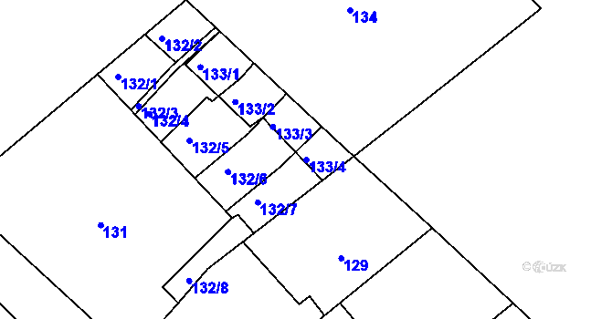 Parcela st. 133/4 v KÚ Ostrovačice, Katastrální mapa
