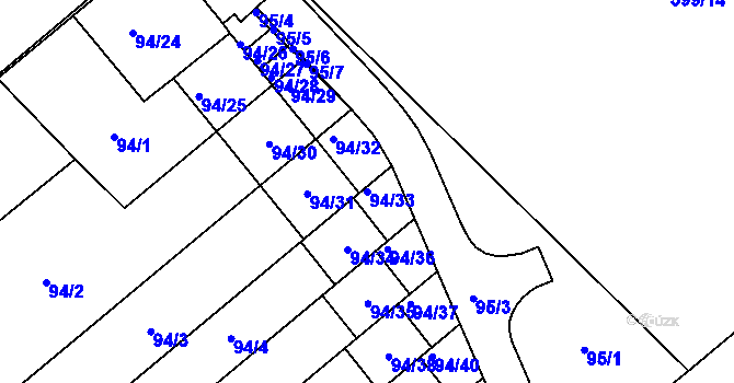 Parcela st. 94/33 v KÚ Ostrovačice, Katastrální mapa