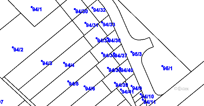 Parcela st. 94/35 v KÚ Ostrovačice, Katastrální mapa