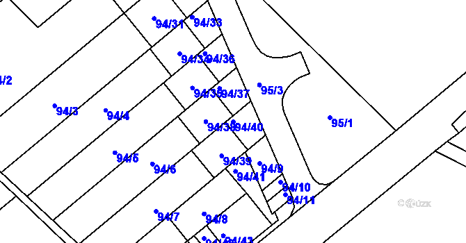 Parcela st. 94/40 v KÚ Ostrovačice, Katastrální mapa