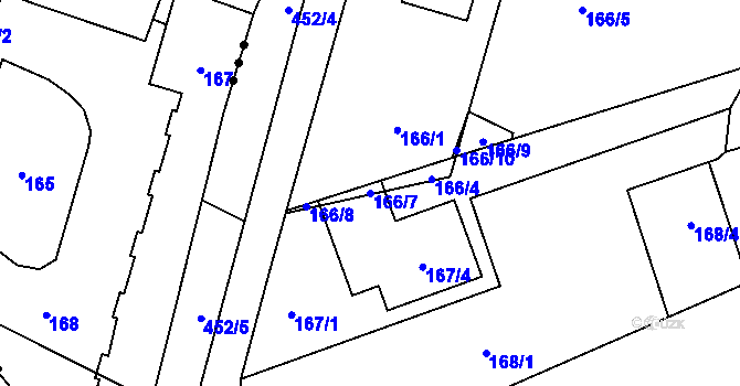 Parcela st. 166/7 v KÚ Ostrovačice, Katastrální mapa