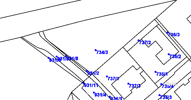Parcela st. 734/3 v KÚ Ostrovačice, Katastrální mapa