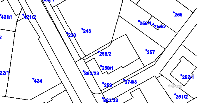 Parcela st. 258/2 v KÚ Ostrovačice, Katastrální mapa