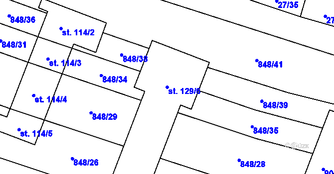 Parcela st. 129/6 v KÚ Ostrovánky, Katastrální mapa