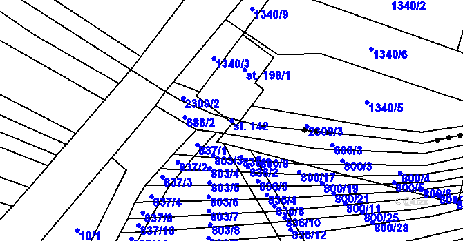 Parcela st. 142 v KÚ Ostrovánky, Katastrální mapa