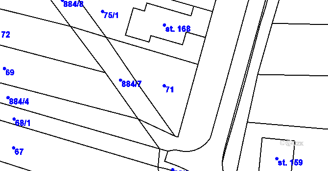 Parcela st. 71 v KÚ Ostrovánky, Katastrální mapa