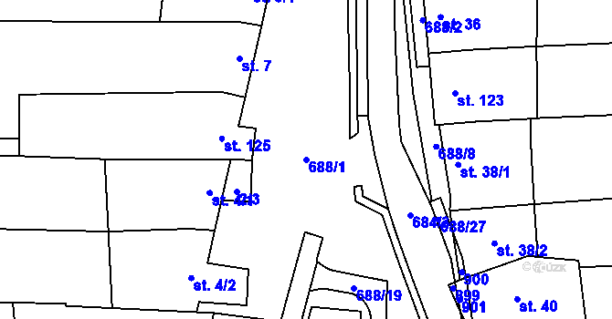 Parcela st. 688/1 v KÚ Ostrovánky, Katastrální mapa