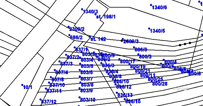 Parcela st. 800/9 v KÚ Ostrovánky, Katastrální mapa