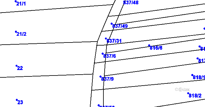 Parcela st. 837/6 v KÚ Ostrovánky, Katastrální mapa