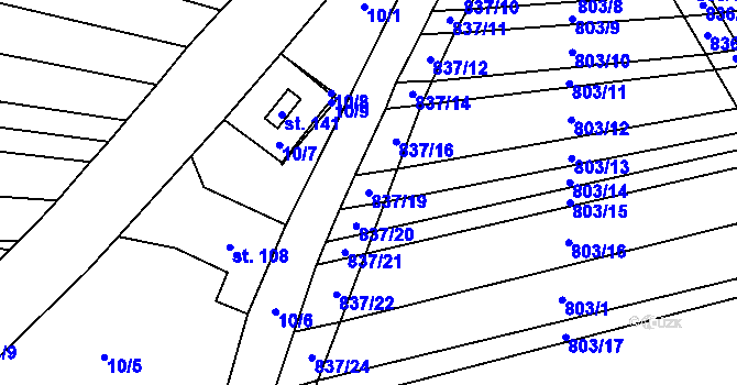 Parcela st. 837/19 v KÚ Ostrovánky, Katastrální mapa