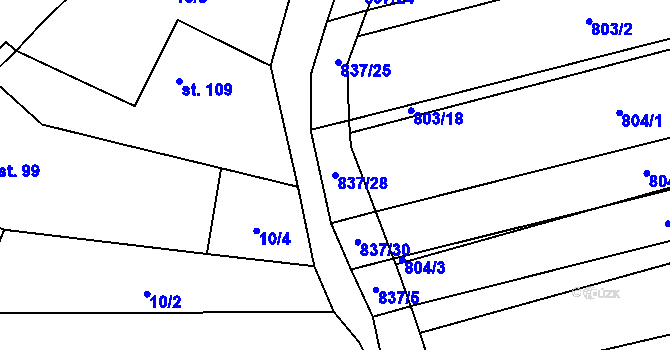 Parcela st. 837/28 v KÚ Ostrovánky, Katastrální mapa