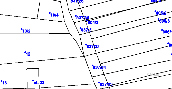 Parcela st. 837/33 v KÚ Ostrovánky, Katastrální mapa