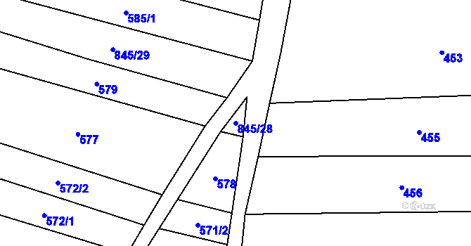 Parcela st. 845/28 v KÚ Ostrovánky, Katastrální mapa