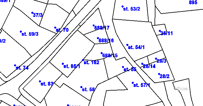 Parcela st. 688/15 v KÚ Ostrovánky, Katastrální mapa