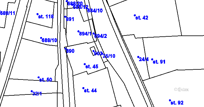 Parcela st. 25/10 v KÚ Ostrovánky, Katastrální mapa