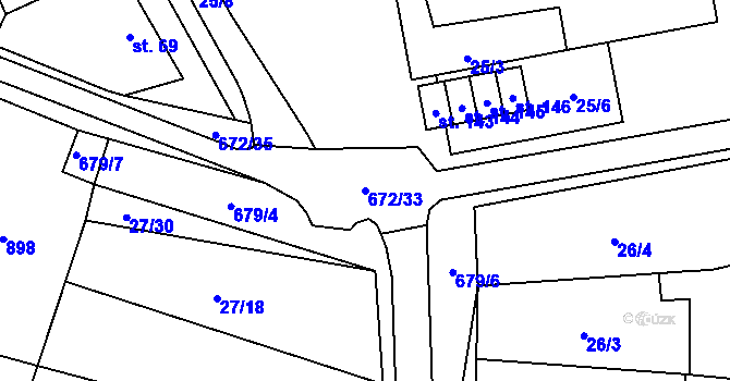 Parcela st. 672/33 v KÚ Ostrovánky, Katastrální mapa