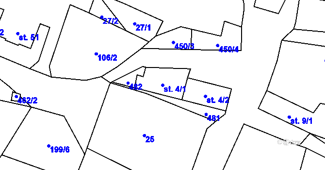 Parcela st. 4/1 v KÚ Dědovice, Katastrální mapa