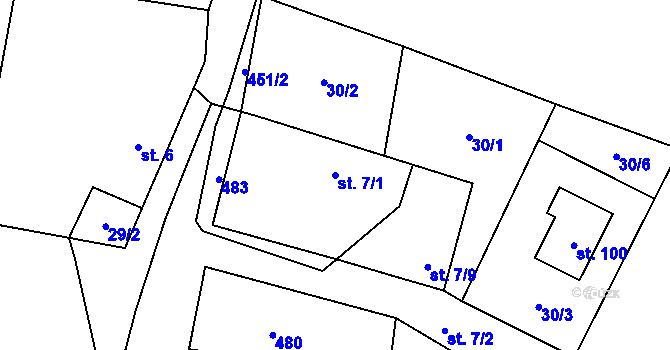 Parcela st. 7/1 v KÚ Dědovice, Katastrální mapa