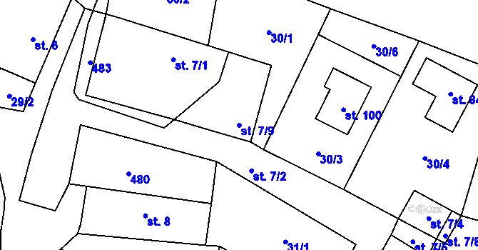 Parcela st. 7/9 v KÚ Dědovice, Katastrální mapa