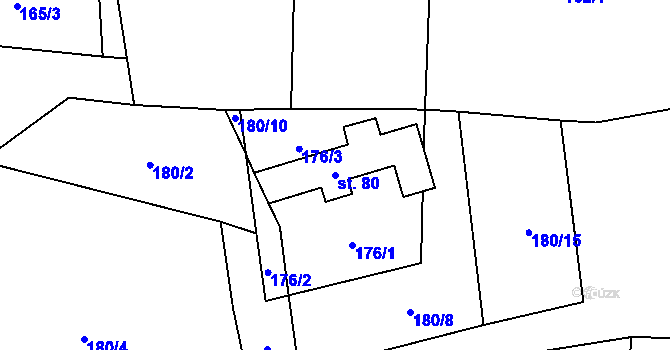 Parcela st. 80 v KÚ Dolní Ostrovec, Katastrální mapa