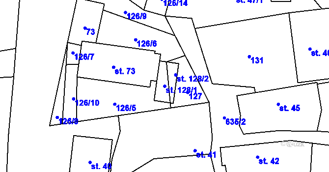 Parcela st. 128/1 v KÚ Dolní Ostrovec, Katastrální mapa