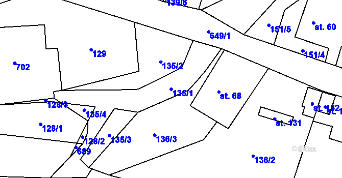 Parcela st. 135/1 v KÚ Dolní Ostrovec, Katastrální mapa