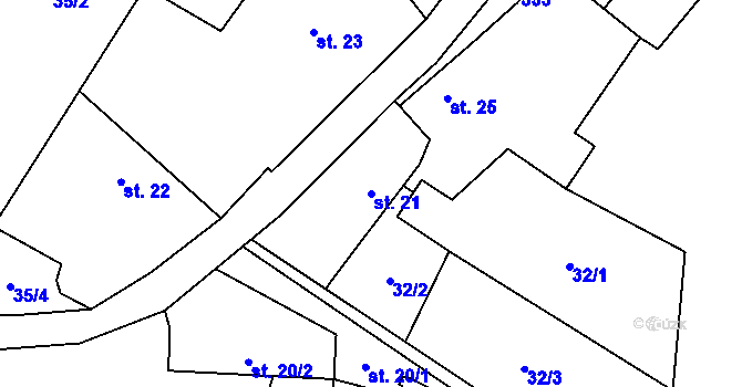 Parcela st. 21 v KÚ Horní Ostrovec, Katastrální mapa