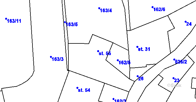 Parcela st. 55 v KÚ Horní Ostrovec, Katastrální mapa