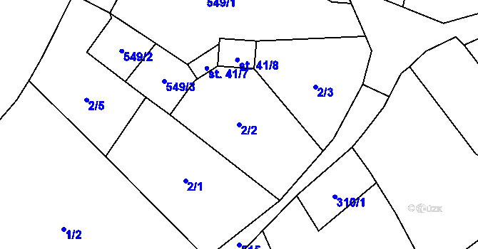 Parcela st. 2/2 v KÚ Horní Ostrovec, Katastrální mapa