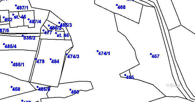 Parcela st. 474/1 v KÚ Horní Ostrovec, Katastrální mapa