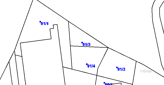 Parcela st. 91/3 v KÚ Horní Ostrovec, Katastrální mapa