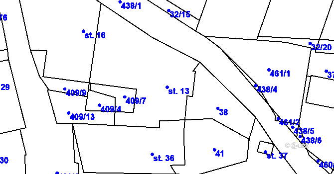 Parcela st. 13 v KÚ Lhotka u Terešova, Katastrální mapa