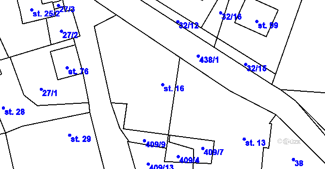 Parcela st. 16 v KÚ Lhotka u Terešova, Katastrální mapa