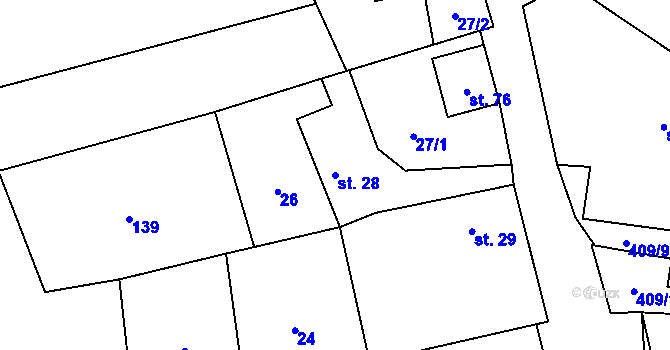 Parcela st. 28 v KÚ Lhotka u Terešova, Katastrální mapa