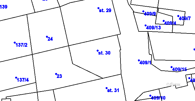 Parcela st. 30 v KÚ Lhotka u Terešova, Katastrální mapa