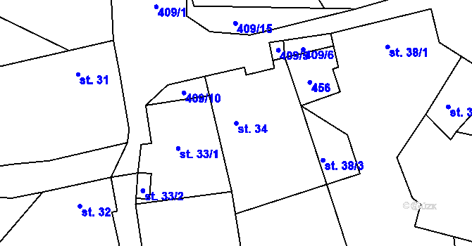 Parcela st. 34 v KÚ Lhotka u Terešova, Katastrální mapa