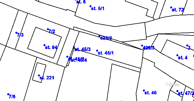 Parcela st. 45/1 v KÚ Lhotka u Terešova, Katastrální mapa