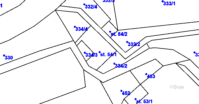 Parcela st. 54/1 v KÚ Lhotka u Terešova, Katastrální mapa