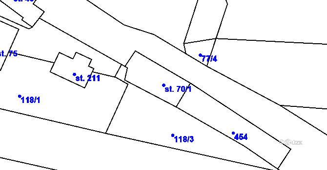Parcela st. 70/1 v KÚ Lhotka u Terešova, Katastrální mapa