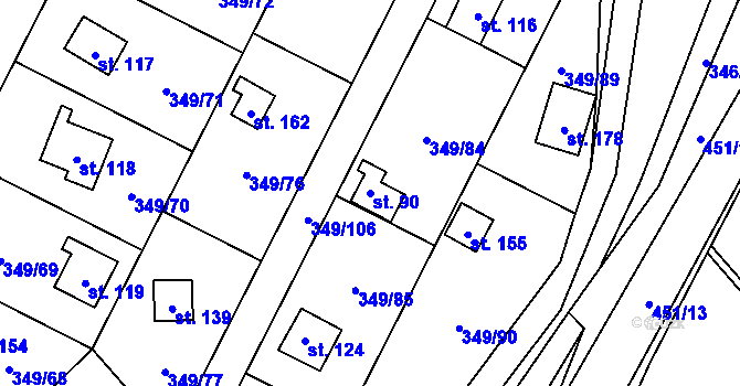Parcela st. 90 v KÚ Lhotka u Terešova, Katastrální mapa