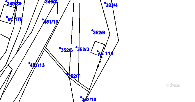 Parcela st. 111 v KÚ Lhotka u Terešova, Katastrální mapa