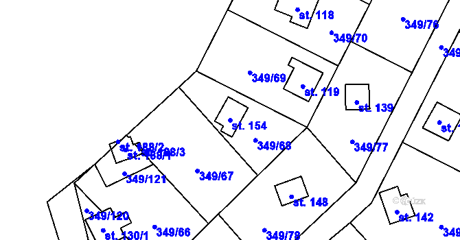 Parcela st. 154 v KÚ Lhotka u Terešova, Katastrální mapa