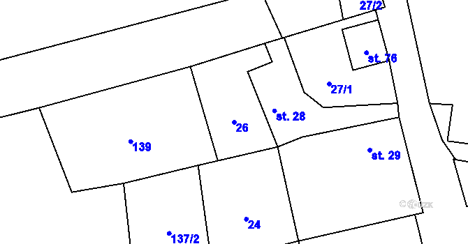 Parcela st. 26 v KÚ Lhotka u Terešova, Katastrální mapa