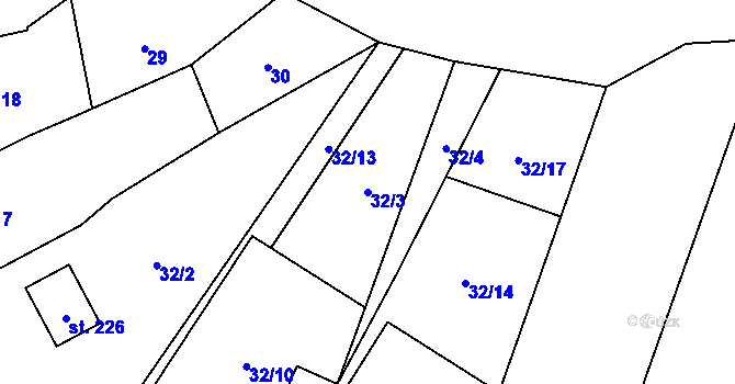 Parcela st. 32/3 v KÚ Lhotka u Terešova, Katastrální mapa