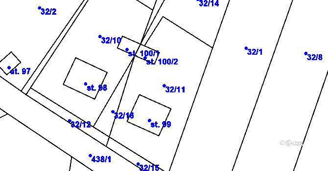 Parcela st. 32/11 v KÚ Lhotka u Terešova, Katastrální mapa